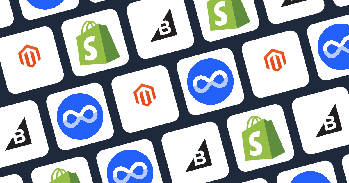 Row of icons representing Magento, Shopify, BigCommerce, and Nivaloq for custom web development in 2026.
